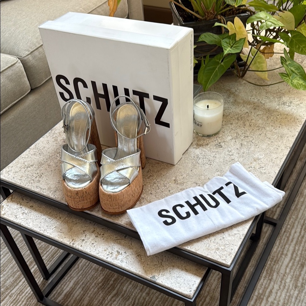 SCHUTZ Metallic Silver Platform Heels